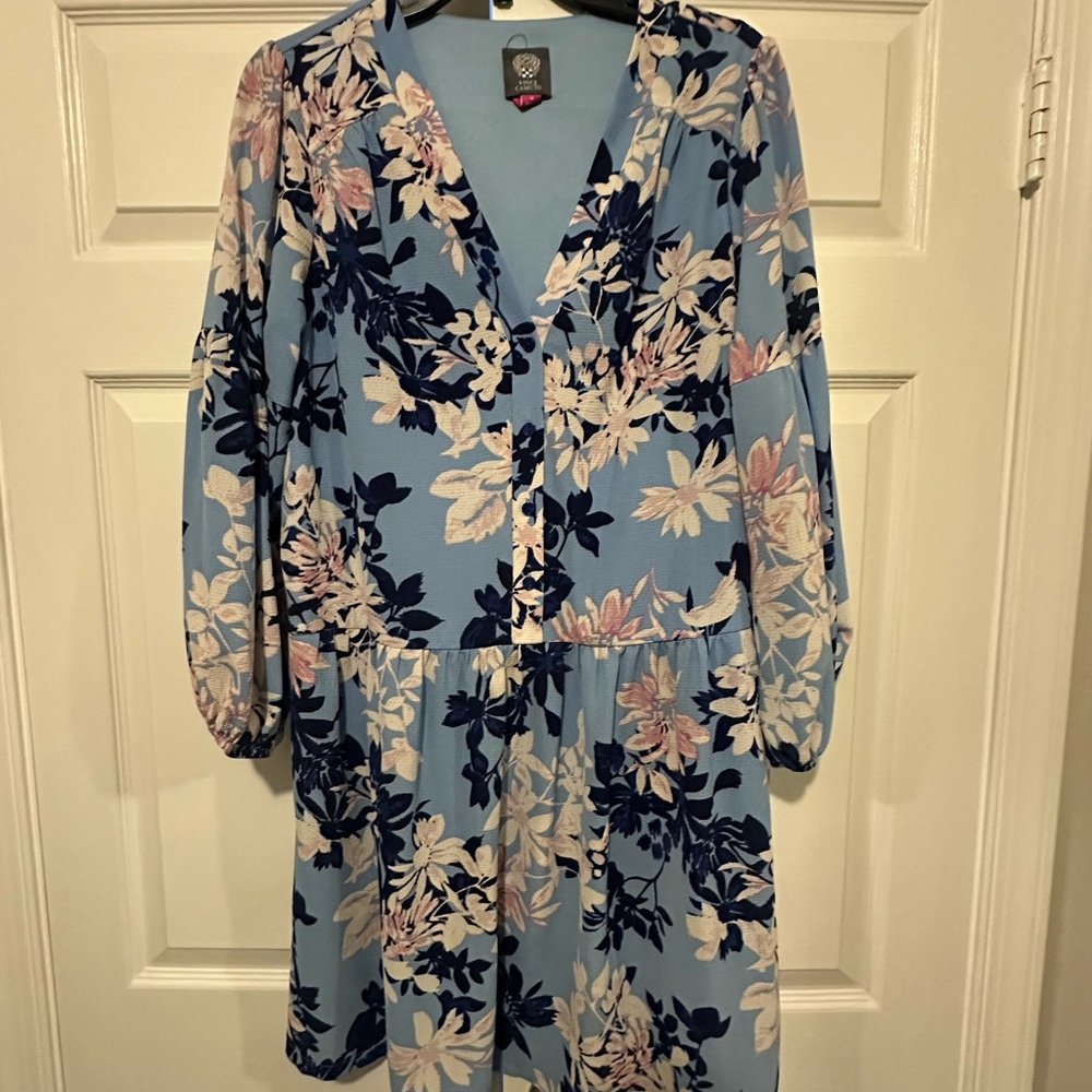 Vince Camuto Long Sleeve Floral Dress in Blue and Pink